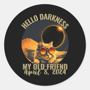 Darkness My Old Friend Cat With Solar Eclipse Gles Classic Round Sticker