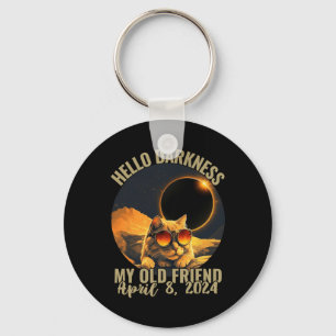 Darkness My Old Friend Cat With Solar Eclipse Gles Key Ring