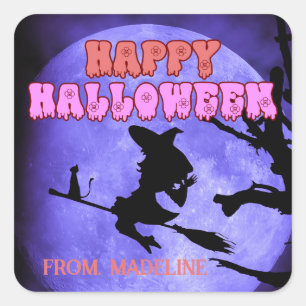 Darknight Halloween party with cute cat withch Square Sticker