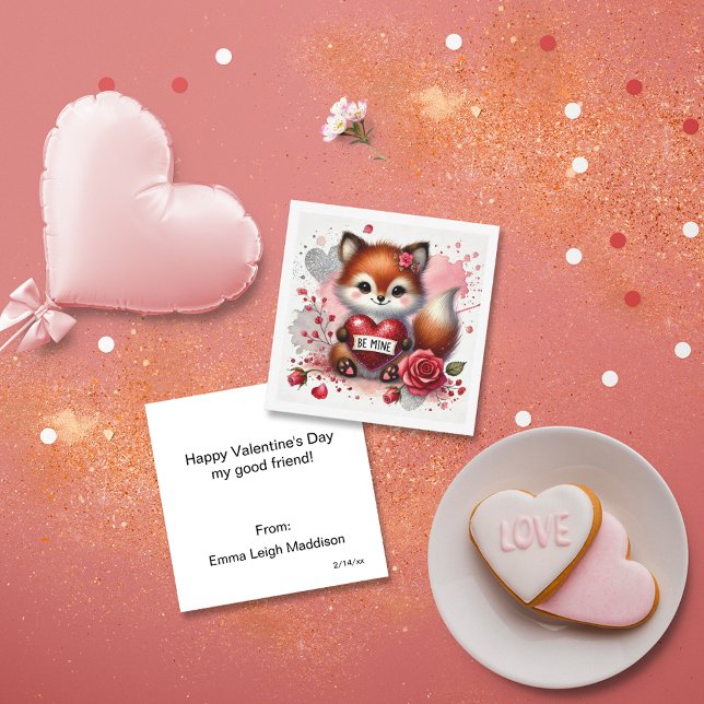 Darling Be Mine Girly Fox Classroom Valentine Card (Creator Uploaded)