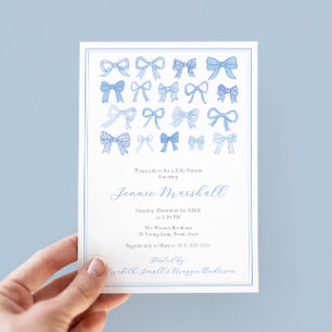 Darling Blue Bows Baby Boy Shower Party Invitation