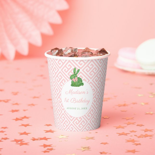 Darling Boxwood Bunny Pink Green Baby Girl Party Paper Cups (Insitu)