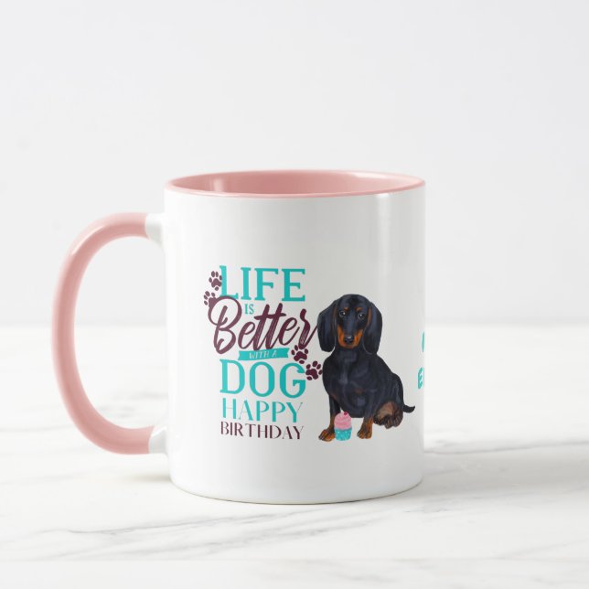 Darling Brown Dachshund Dog Loves MOM Birthday Mug (Left)
