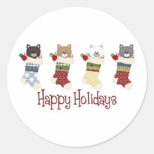 Darling Christmas Cat Stockings Classic Round Sticker