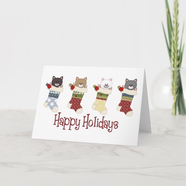 Darling Christmas Cat Stockings Holiday Card (Front)