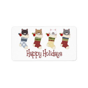 Darling Christmas Cat Stockings Label