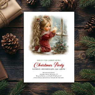 Darling Christmas Scene Girl Minimalist Party Invitation