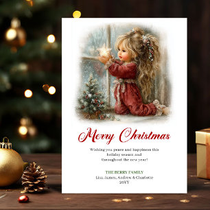 Darling Cute Little Girl Holiday Scene Greeting Card