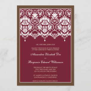 Darling Damask Lace 5x7 Wedding Invitation: berry Invitation