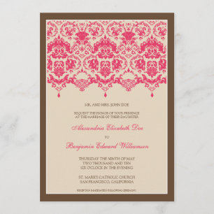 Darling Damask Lace 5x7 Wedding Invitation: pink Invitation