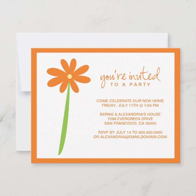 Darling Flower Party Invitation (Orange) (Front)