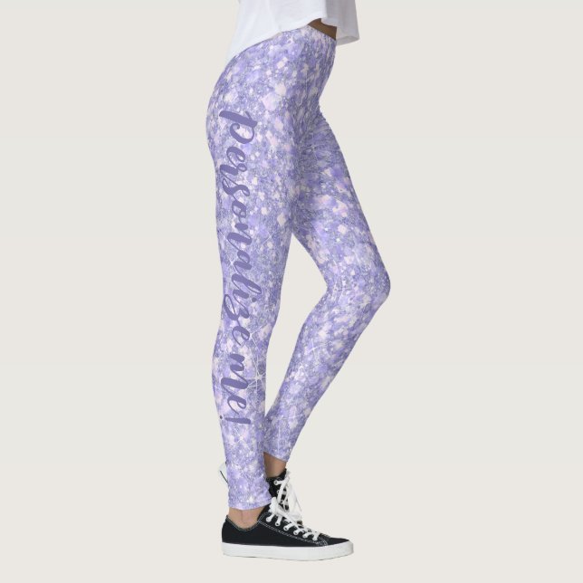 Darling Pale Purple Glitter CUSTOM TEXT Leggings (Right)