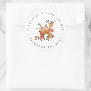 Darling Reindeer   Christmas Baby Shower Favour Classic Round Sticker