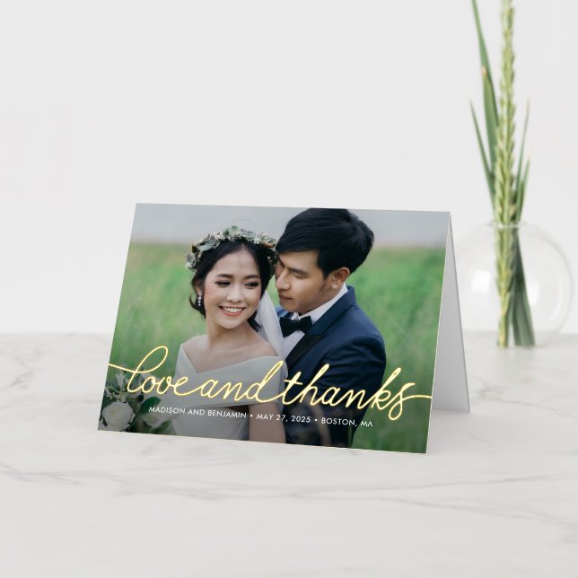 Darling Script FOIL Folded Photo Thank You Card (Front)