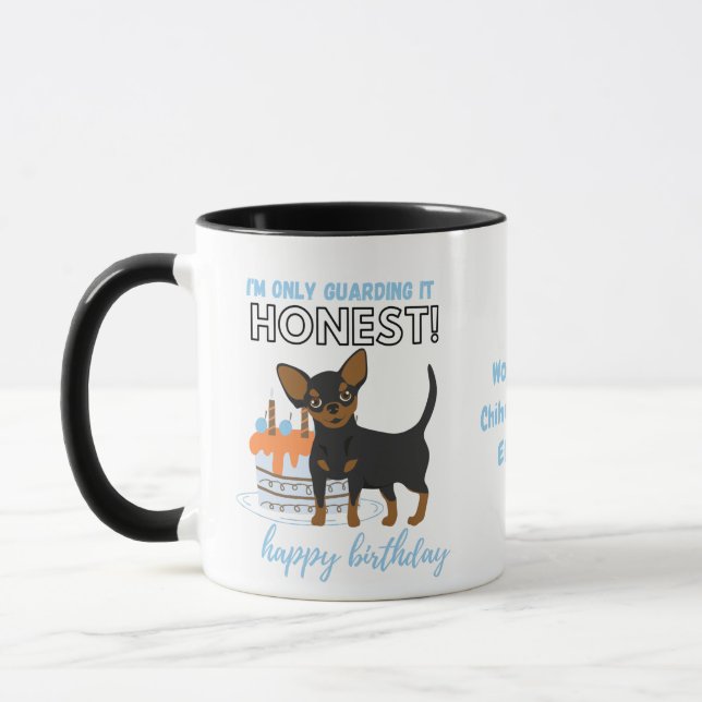 Darling shorthaired black Chihuahua MOM Birthday Mug (Left)