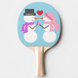 Darling Snowpeople in Love: Light Blue Ping Pong Paddle