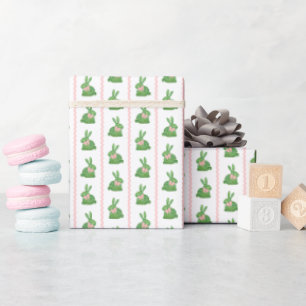 Darling Topiary Rabbit Pink Bow Baby Girl Shower Wrapping Paper