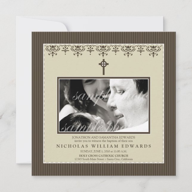 Darling Victorian Sepia Baptism Invitation (Front)