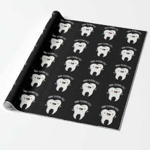 Darn Tooth-in Cute Funny Tooth Pun Dark BG Wrapping Paper