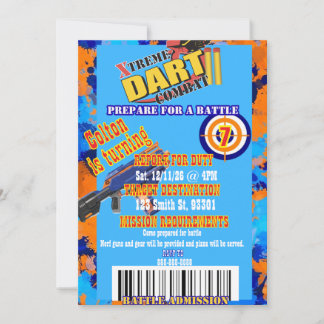 Dart Battle Birthday Invitation Prepare for battle