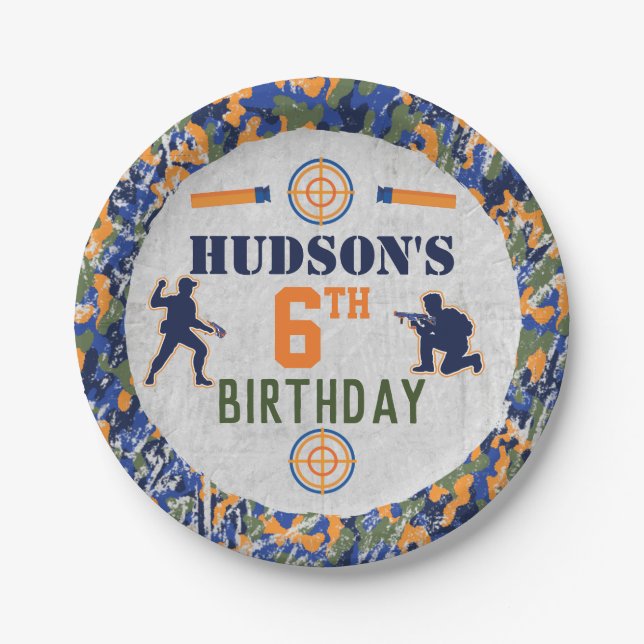 Dart Birthday Party Military Camo Soldiers Food Paper Plate (Front)