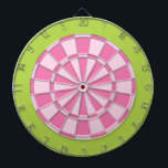 Dart Board: Light Pink And Lime Green Dartboard<br><div class="desc">Light Pink And Lime Green Coloured Dart Board Game Including 6 Brass Darts</div>