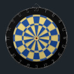 Dart Board: Old Gold, Blue, And Black Dartboard<br><div class="desc">Old Gold,  Blue,  And Black Coloured Dart Board Game Including 6 Brass Darts</div>