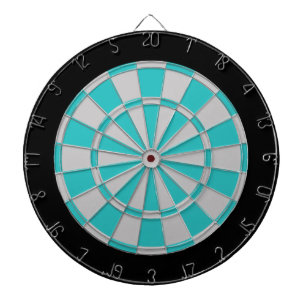 Dart Board: Silver Gray, Turquoise, And Black Dartboard