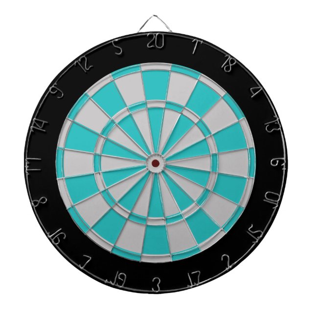 Dart Board: Silver Grey, Turquoise, And Black Dartboard (Front)