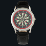 Dart Board Sporty Style Watch<br><div class="desc">A cool design for those who enjoy playing darts,  this watch features a dart board graphic surrounded by a bright red border.</div>
