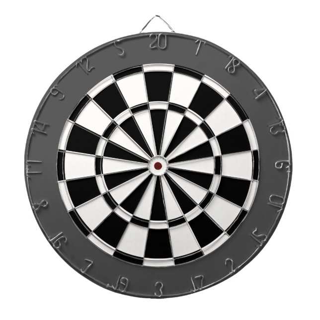 Dart Board: White, Black, And Charcoal Grey Dartboard (Front)