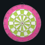 Dart Board: White, Lime, And Pink Dartboard<br><div class="desc">White,  Lime,  And Pink Coloured Dart Board Game Including 6 Brass Darts</div>