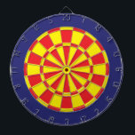 Dart Board: Yellow, Red, And Navy Blue Dartboard<br><div class="desc">Yellow,  Red,  And Navy Blue Coloured Dart Board Game Including 6 Brass Darts</div>