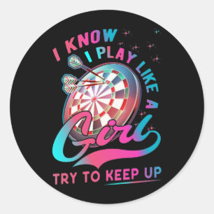 Dart Girl Throwing Dartboard 180 Darts Classic Round Sticker