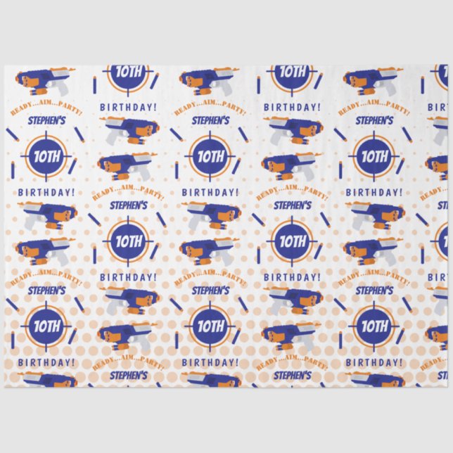 Dart Gun Battle War Boys Birthday Boy Name Age Tissue Paper (Front)