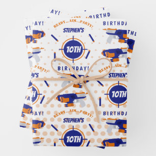 Dart Gun Battle War Boys Birthday Boy Name Age Wrapping Paper Sheet