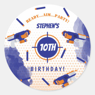 Dart Gun Battle War Boys Birthday Party Classic Round Sticker
