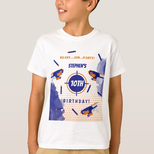 Dart Gun Battle War Boys Birthday Party T-Shirt (Front)