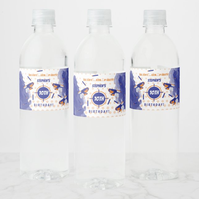 Dart Gun Battle War Boys Birthday Party Water Bottle Label (Bottles)