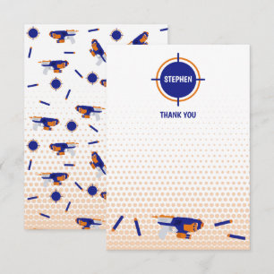 Dart Gun Battle War Boys Target Pattern Kids Thank You Card