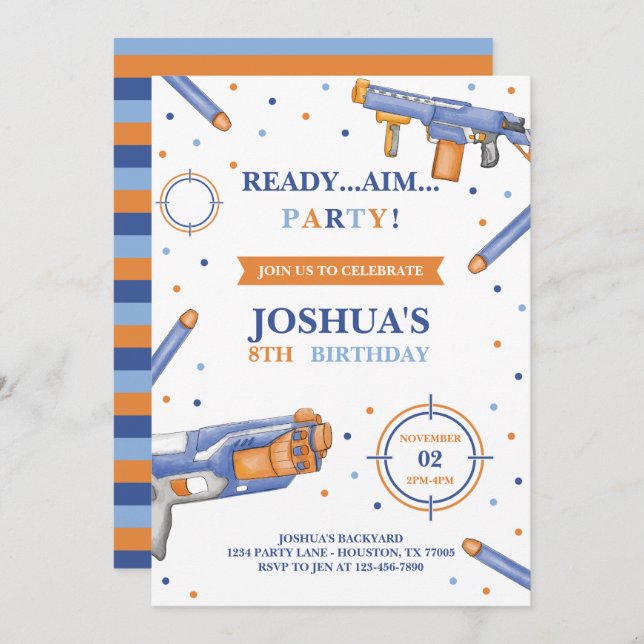 Dart Gun Birthday Invitation (Front/Back)