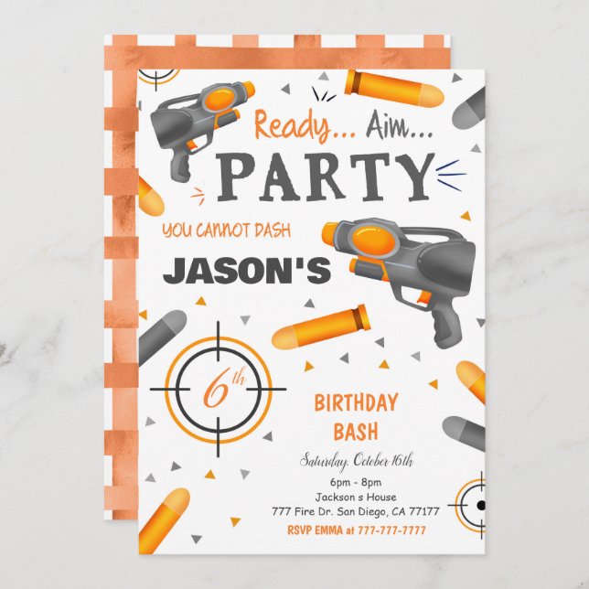 Dart Gun Birthday Party  Invitation (Front/Back)
