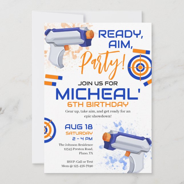Dart Gun Birthday Party Invitation (Front)