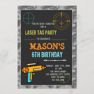 Dart gun laser tag birthday invitation
