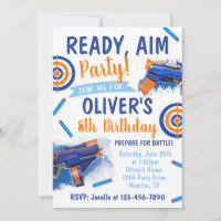 Dart Party Birthday Invitation | Dart Gun