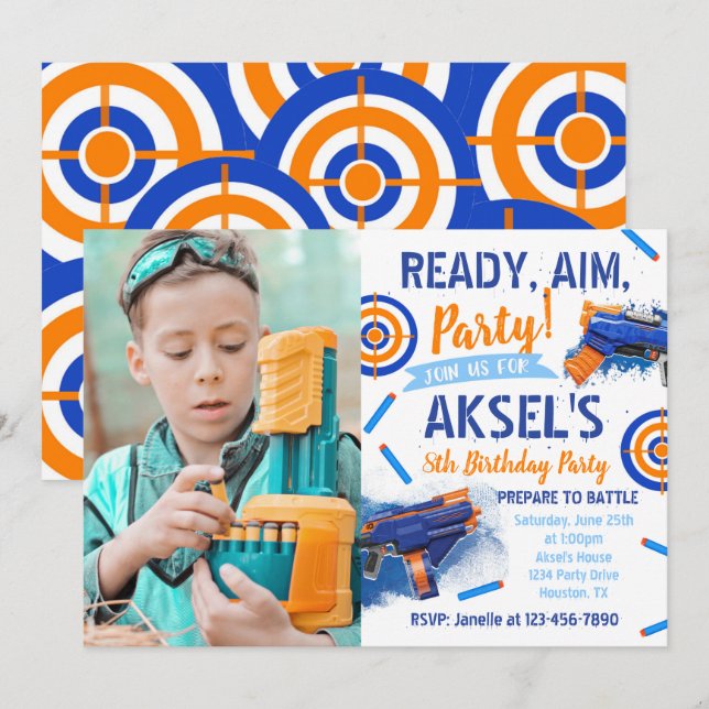 Dart Party Birthday Invitation | Photo Dart Invite (Front/Back)