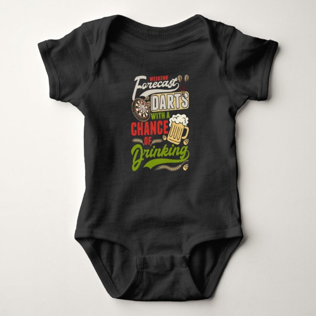 Dart Throwing Dartboard 180 Darts and Beer Baby Bodysuit (Front)