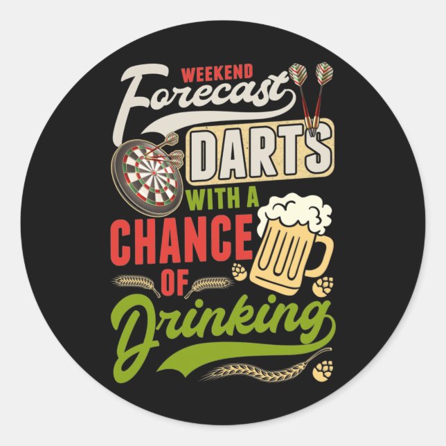 Dart Throwing Dartboard 180 Darts and Beer Classic Round Sticker (Front)