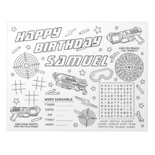 Dart War Birthday Party Colouring and Activity Pag Notepad