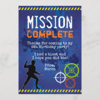 Dart Wars Birthday Party Thank you Card